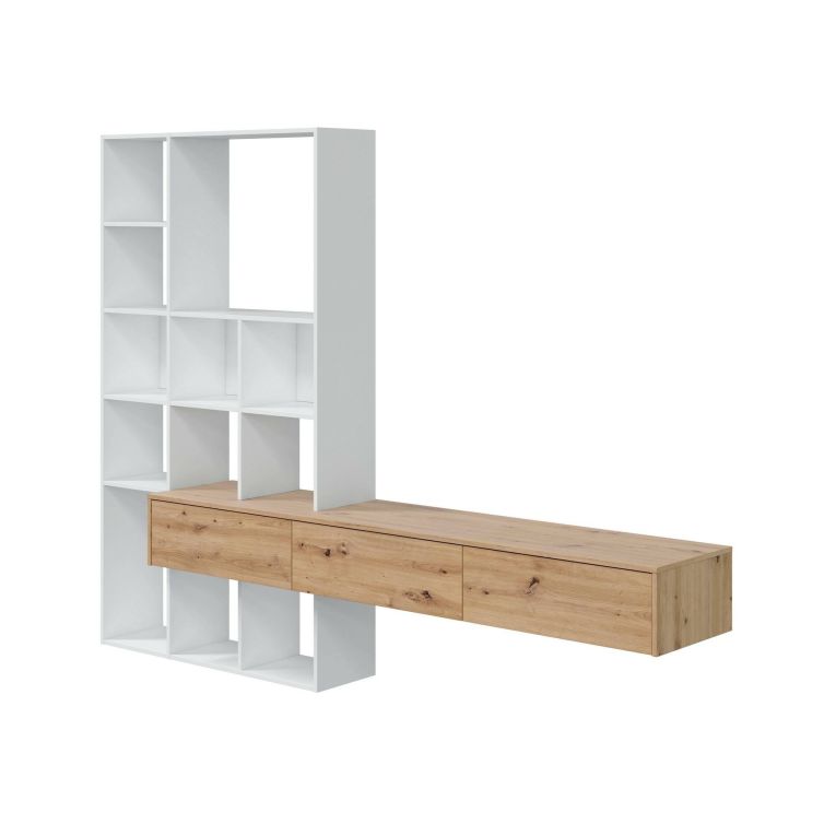 Parete salotto in legno 226cm bianca e legno - Bellusco