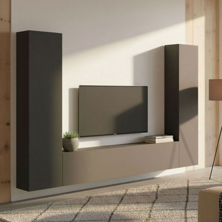 Parete salotto in legno 260cm antracite - Natasha