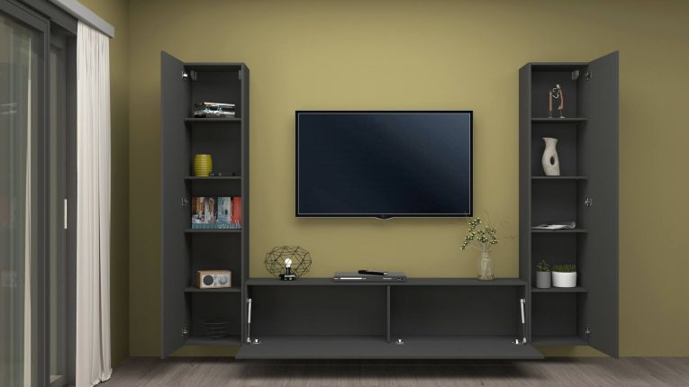 Parete salotto in legno 260cm antracite - Natasha
