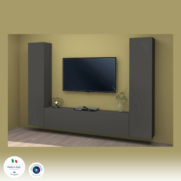 Parete salotto in legno 260cm antracite - Natasha