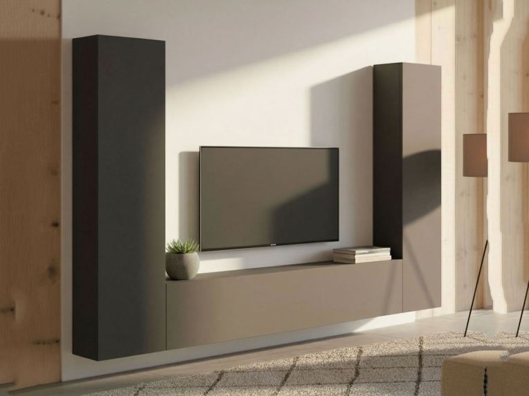 Parete salotto in legno 260cm antracite - Natasha
