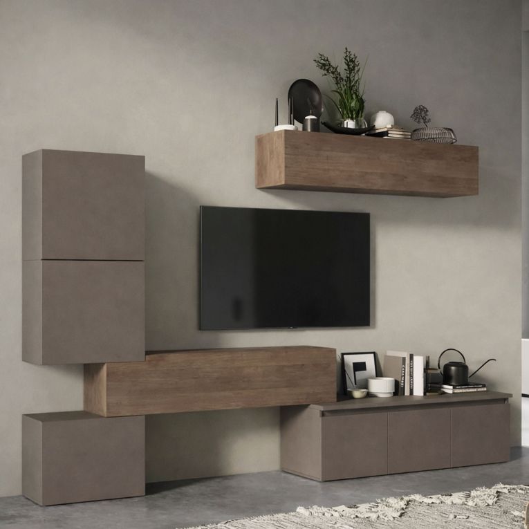 Parete salotto in legno e metallo 290cm bronzo e noce - Nana