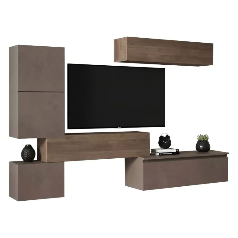 Parete salotto in legno e metallo 290cm bronzo e noce - Nana