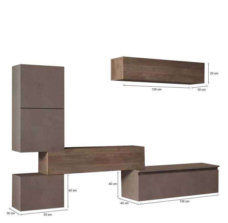 Parete salotto in legno e metallo 290cm bronzo e noce - Nana