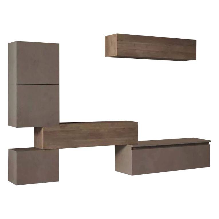 Parete salotto in legno e metallo 290cm bronzo e noce - Nana