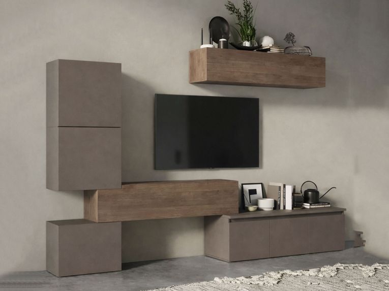 Parete salotto in legno e metallo 290cm bronzo e noce - Nana