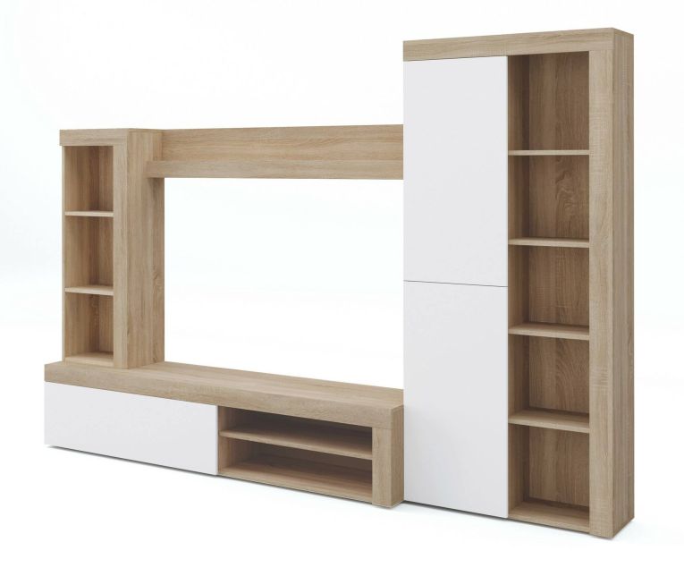 Parete salotto moderna 240cm bianca e rovere - Neera