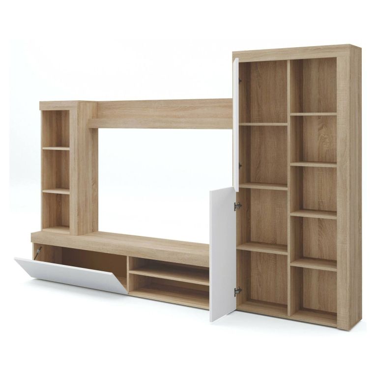 Parete salotto moderna 240cm bianca e rovere - Neera