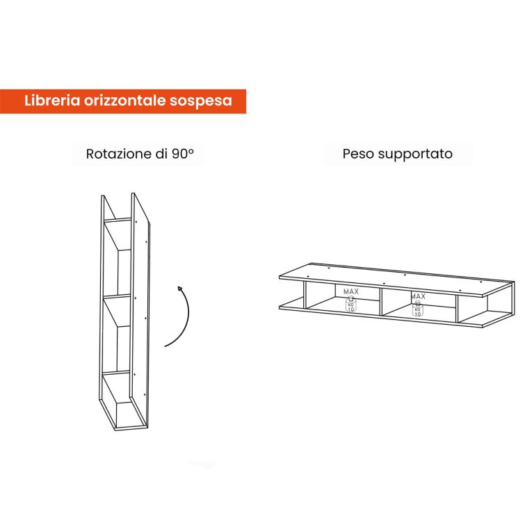 Parete salotto moderna 262cm bianca lucida e rovere - Tony