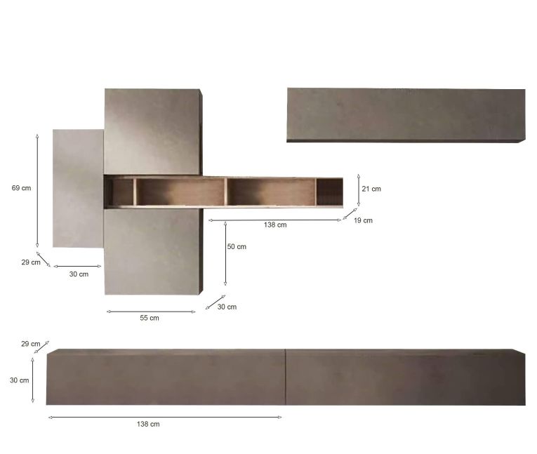 Parete salotto moderna 276cm bronzo e grigia - Nate