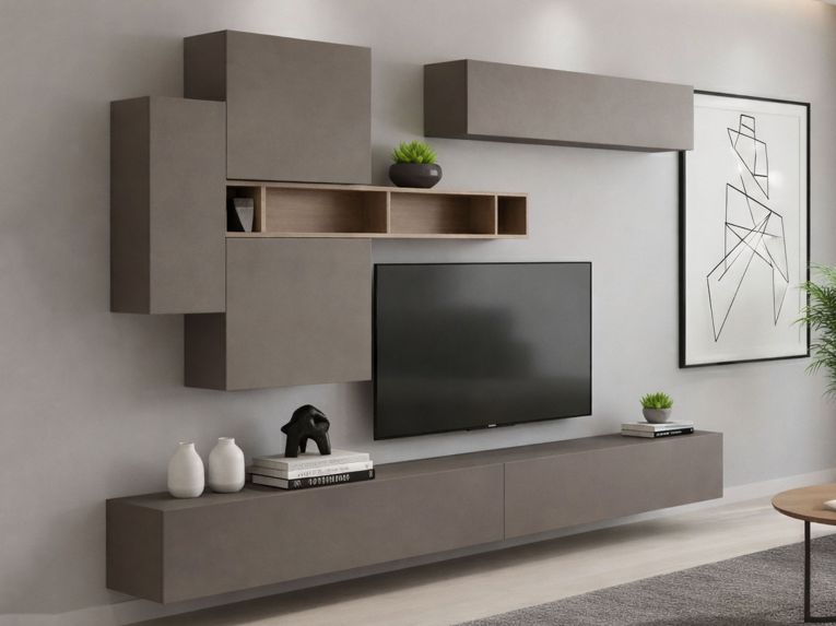 Parete salotto moderna 276cm bronzo e grigia - Nate