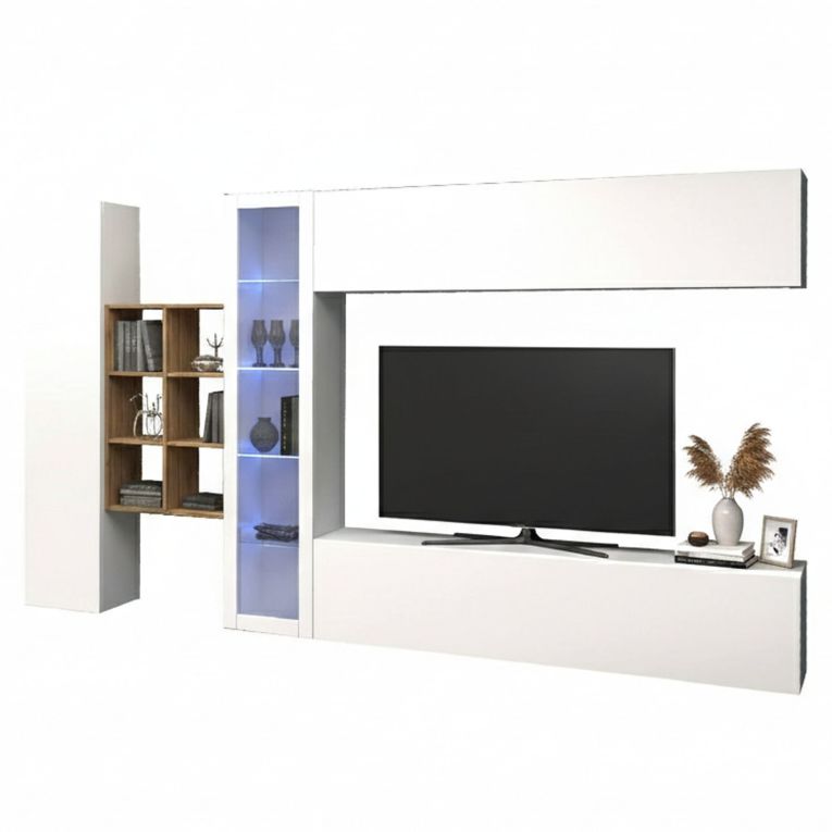 Parete salotto moderna 280cm bianca lucida e acero - Alessano