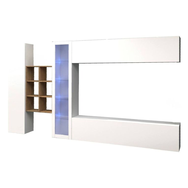 Parete salotto moderna 280cm bianca lucida e acero - Alessano