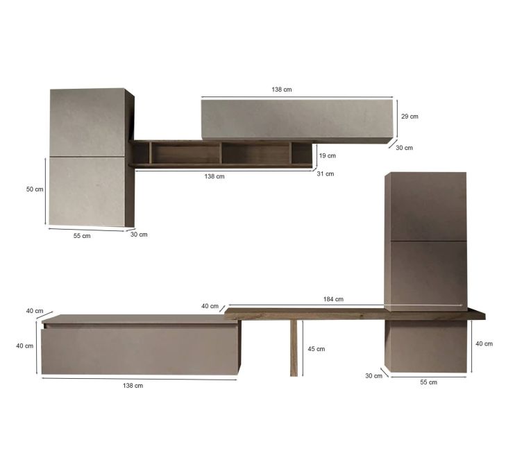 Parete salotto moderna 290cm bronzo e grigia - Tammy