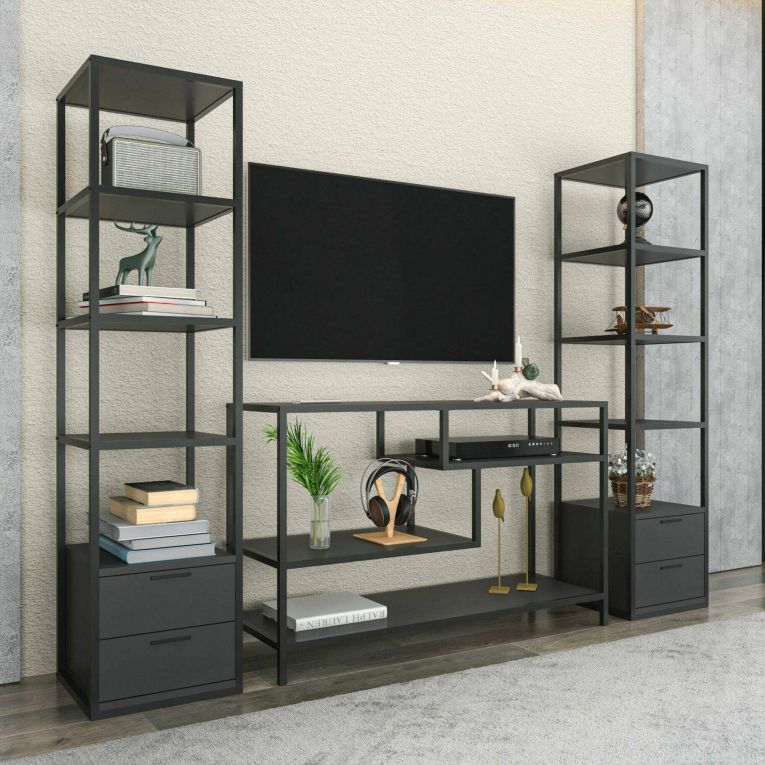 Parete salotto multifunzione 198cm nera e antracite - Felion