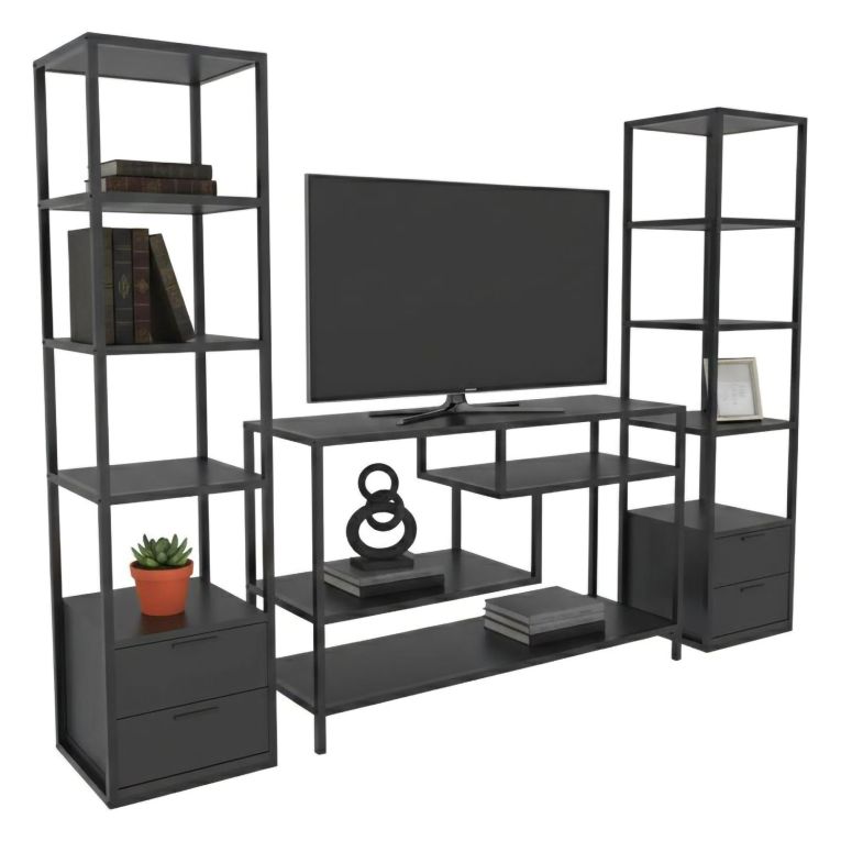 Parete salotto multifunzione 198cm nera e antracite - Felion