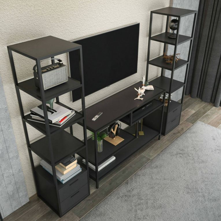 Parete salotto multifunzione 198cm nera e antracite - Felion