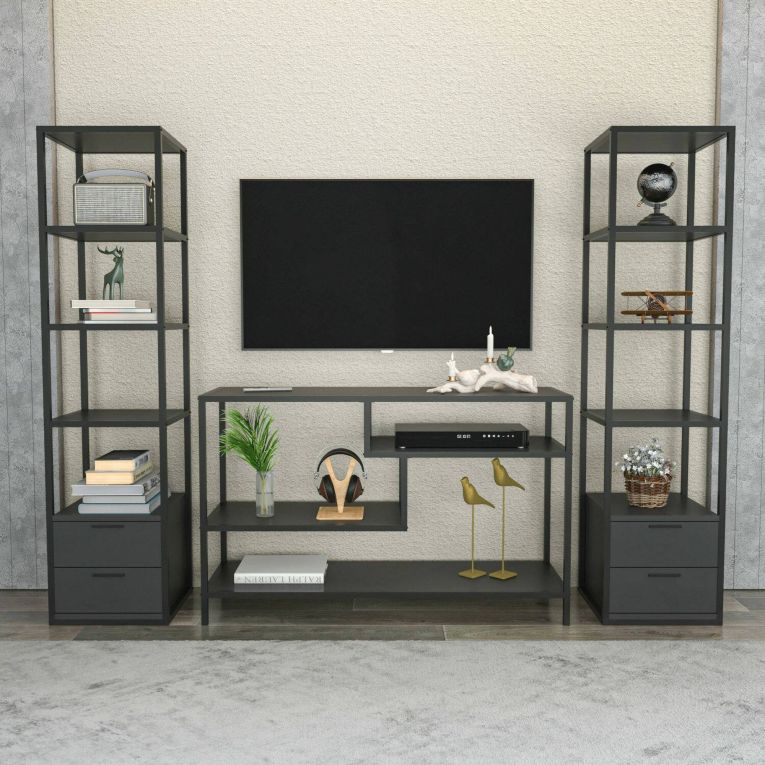 Parete salotto multifunzione 198cm nera e antracite - Felion