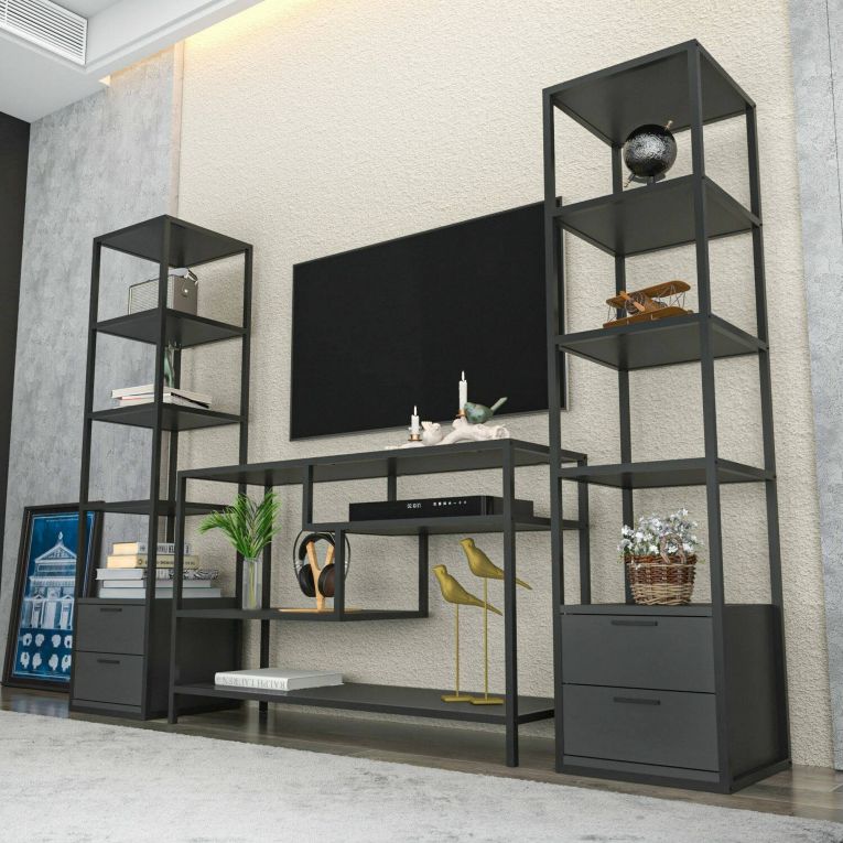 Parete salotto multifunzione 198cm nera e antracite - Felion