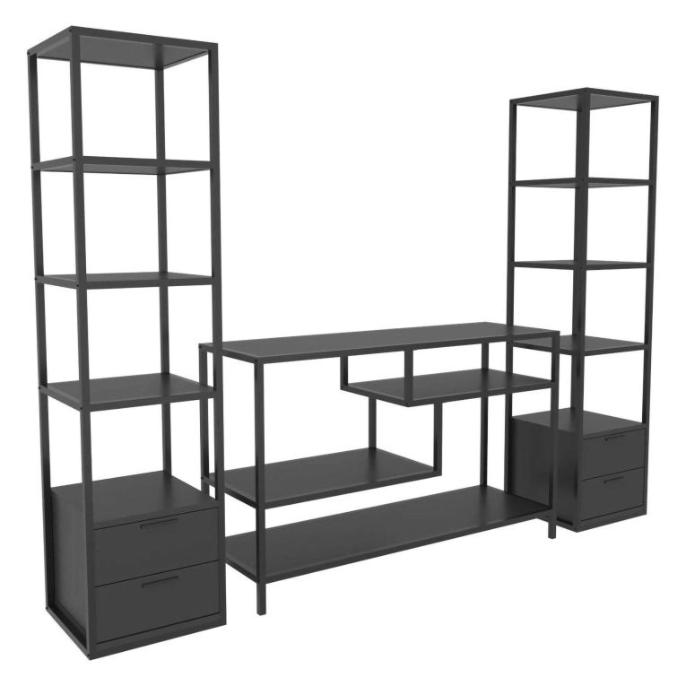 Parete salotto multifunzione 198cm nera e antracite - Felion
