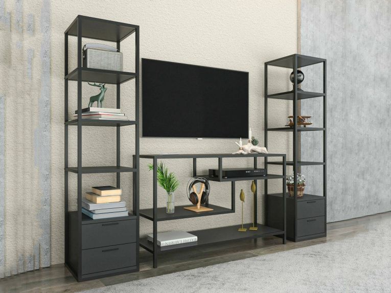 Parete salotto multifunzione 198cm nera e antracite - Felion