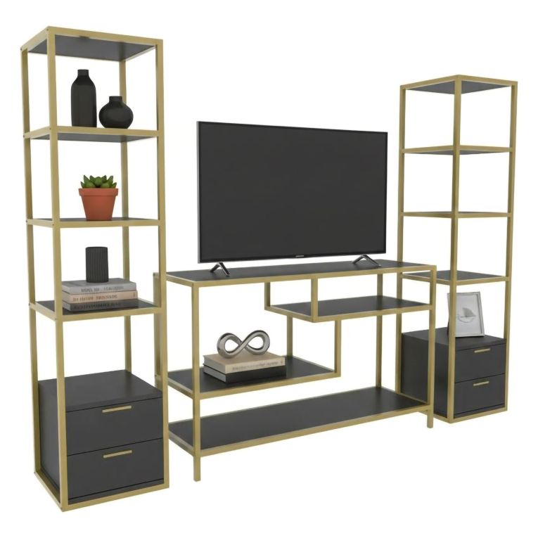 Parete salotto multifunzione 198cm oro e antracite - Felion