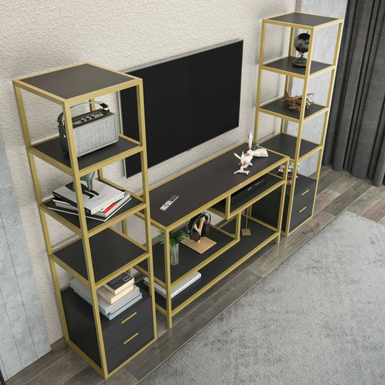 Parete salotto multifunzione 198cm oro e antracite - Felion