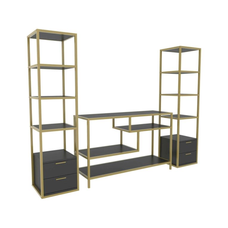 Parete salotto multifunzione 198cm oro e antracite - Felion