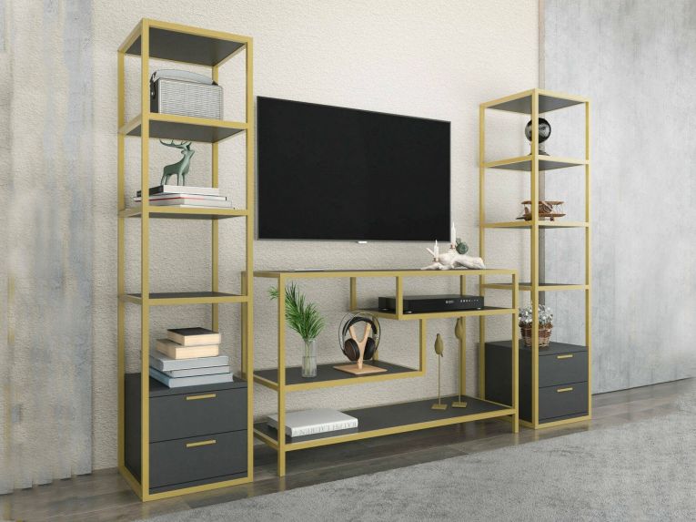 Parete salotto multifunzione 198cm oro e antracite - Felion