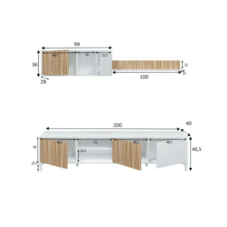 Parete salotto multifunzione 200cm bianca e rovere - Ailano