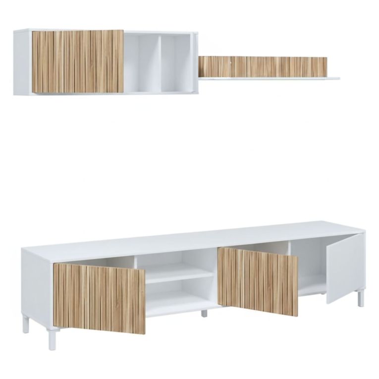 Parete salotto multifunzione 200cm bianca e rovere - Ailano