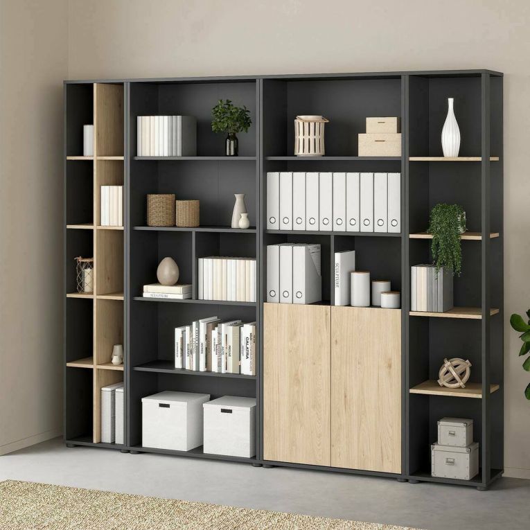 Parete salotto multifunzione 240cm rovere e grigia - Litvjak