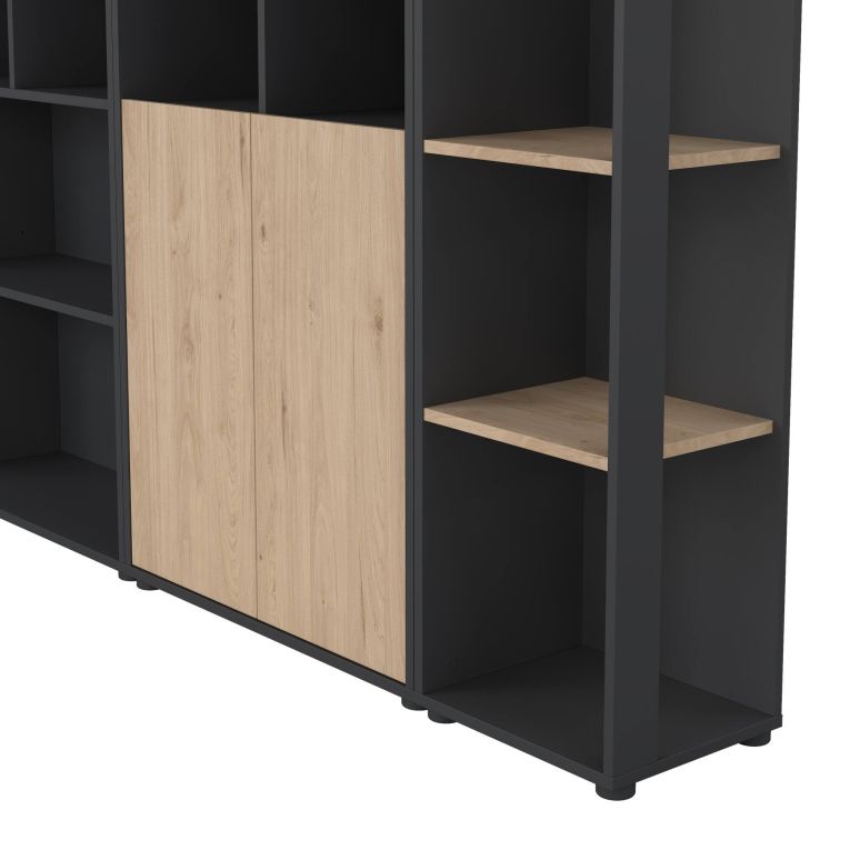 Parete salotto multifunzione 240cm rovere e grigia - Litvjak