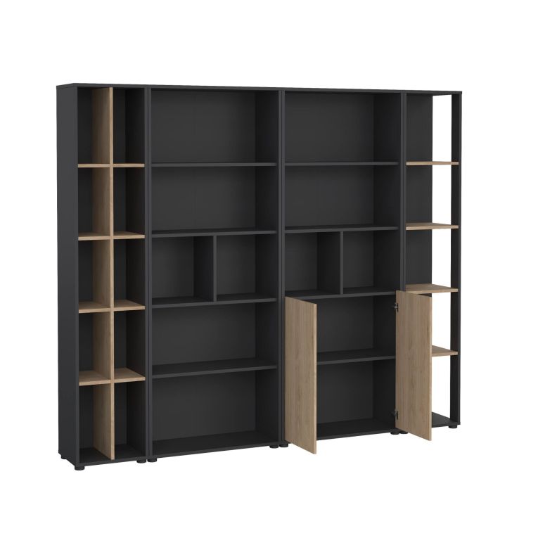 Parete salotto multifunzione 240cm rovere e grigia - Litvjak