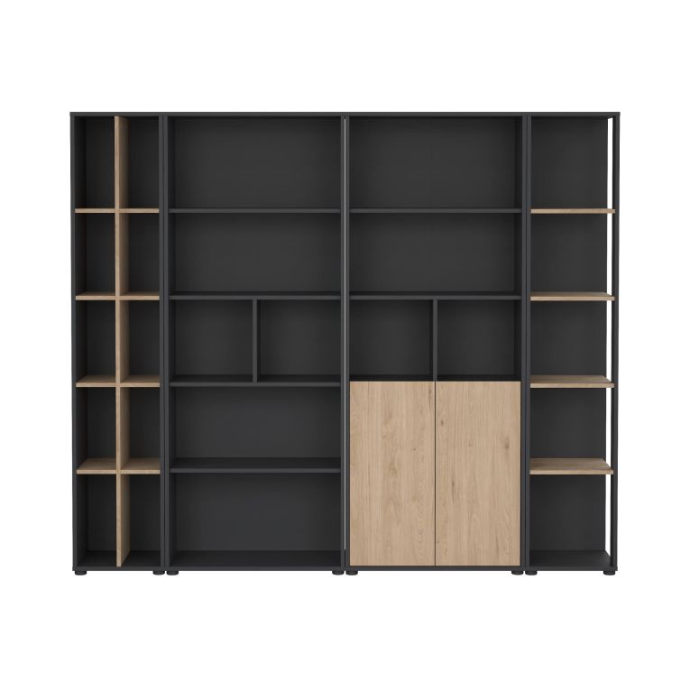Parete salotto multifunzione 240cm rovere e grigia - Litvjak