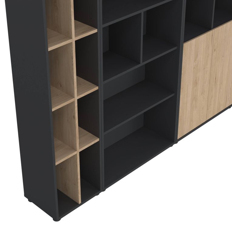 Parete salotto multifunzione 240cm rovere e grigia - Litvjak