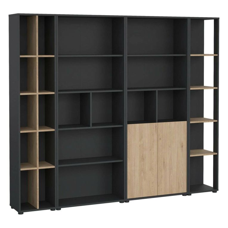 Parete salotto multifunzione 240cm rovere e grigia - Litvjak