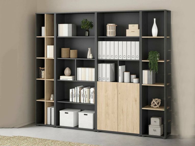 Parete salotto multifunzione 240cm rovere e grigia - Litvjak