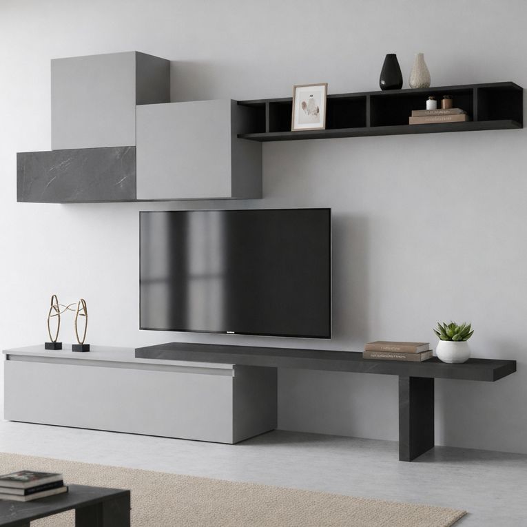 Parete salotto multifunzione 262cm ardesia e grigia scuro - Larix