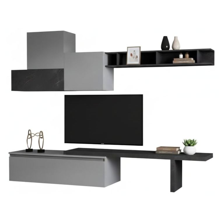Parete salotto multifunzione 262cm ardesia e grigia scuro - Larix