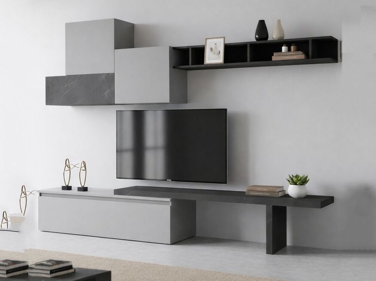 Parete salotto multifunzione 262cm ardesia e grigia scuro - Larix
