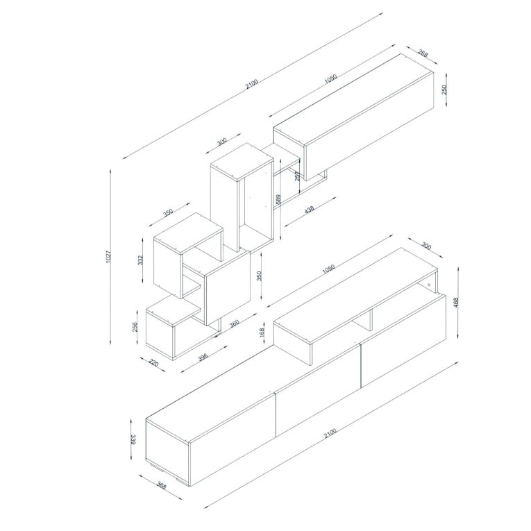 Parete salotto smart 210cm bianca - HuaMulan