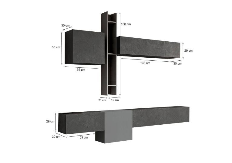 Parete salotto smart 262cm ardesia e grigia scuro - Douglas