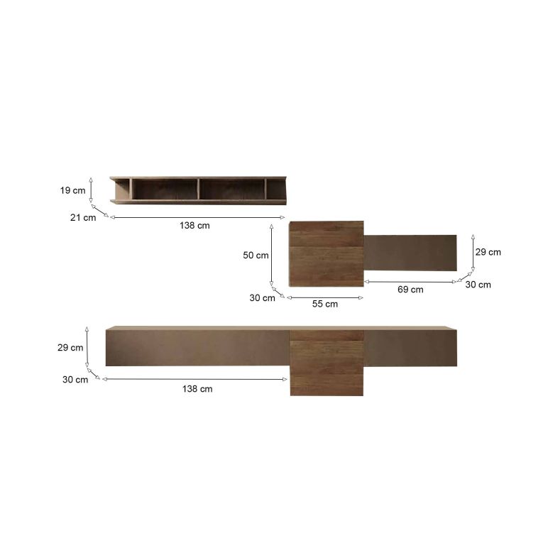 Parete salotto smart 262cm bronzo e noce - Tony