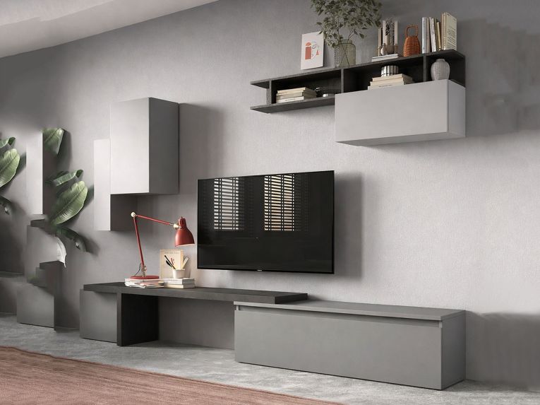 Parete salotto smart 290cm ardesia e grigia - Chris