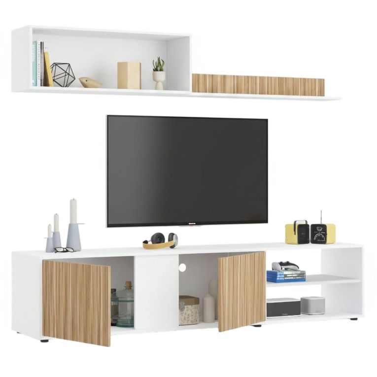 Parete soggiorno in legno 180cm bianca e rovere - Agrestino