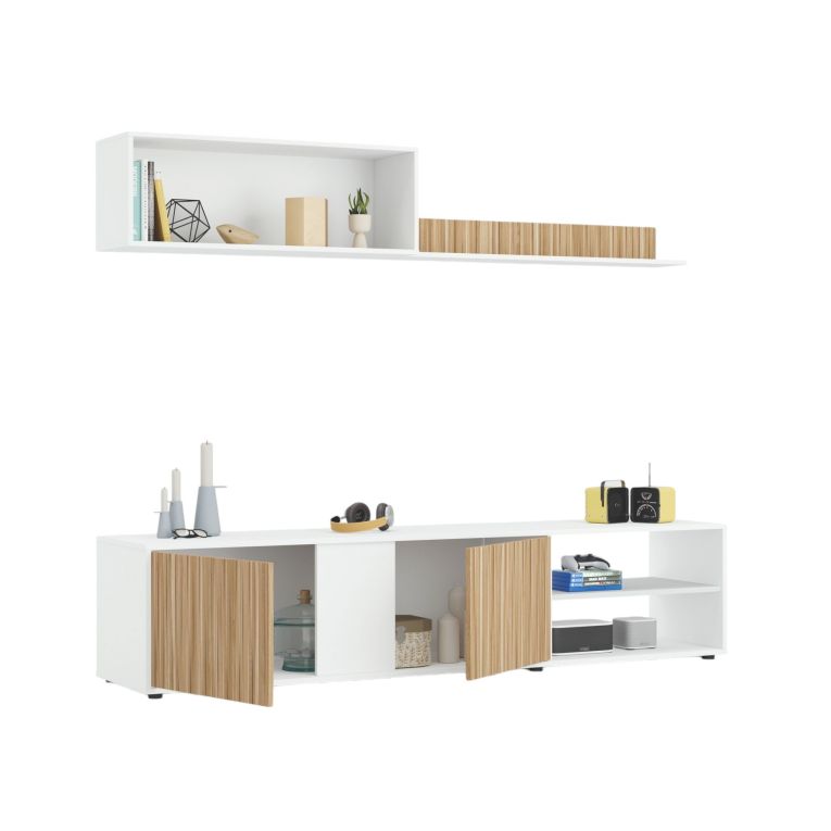 Parete soggiorno in legno 180cm bianca e rovere - Agrestino