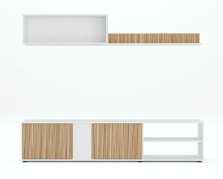 Parete soggiorno in legno 180cm bianca e rovere - Agrestino