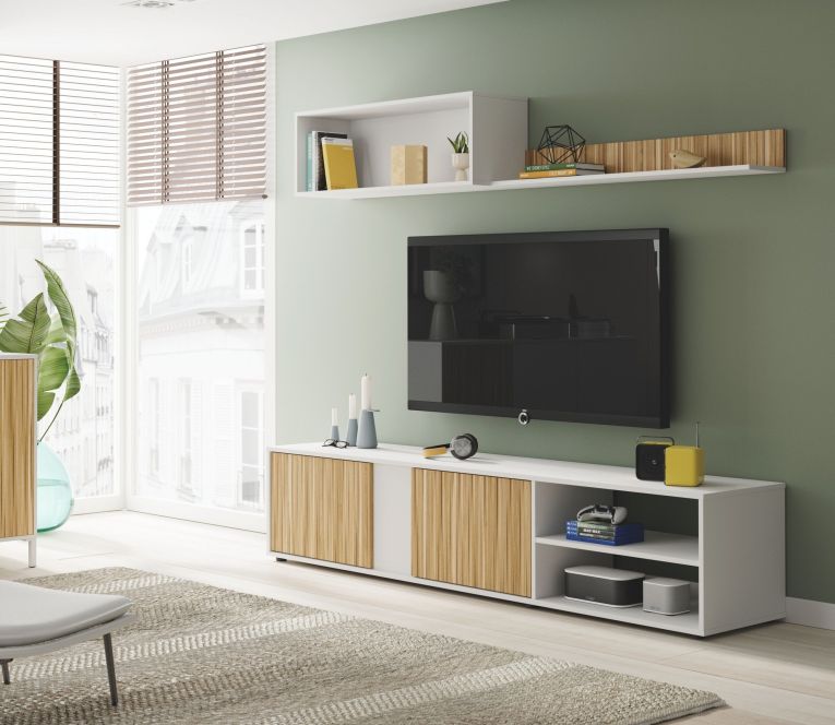 Parete soggiorno in legno 180cm bianca e rovere - Agrestino