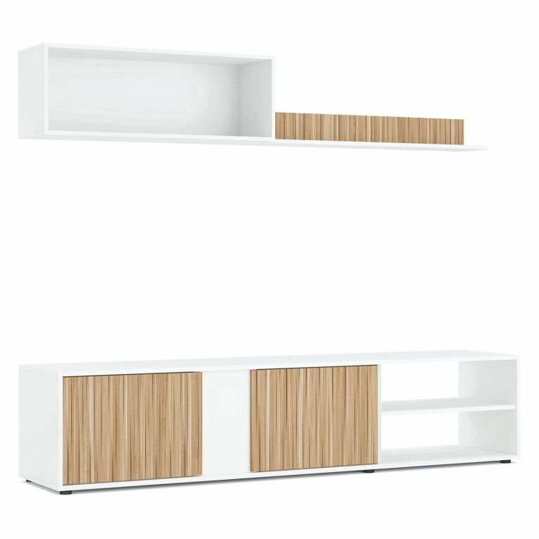 Parete soggiorno in legno 180cm bianca e rovere - Agrestino